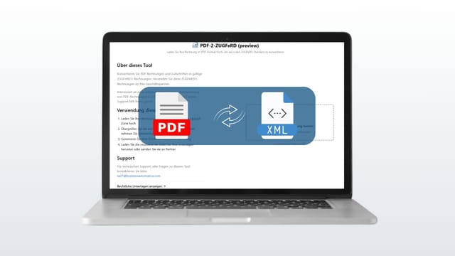 Digital invoice documents and email icon over a laptop - Symbolizing the automation of e-invoicing processes